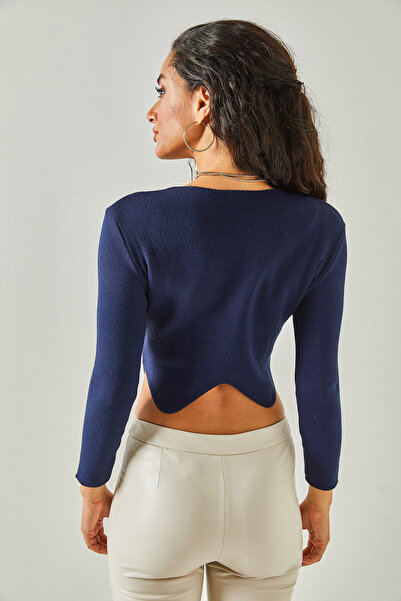 Olalook Bluză pentru femei, albastru bleumarin, cu croială asimetrică, tricotaje cu decolteu, BLZ-19002404