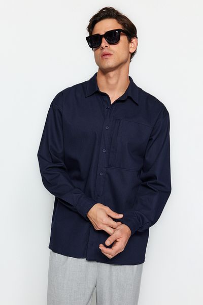 Trendyol Collection Premium Navy Blue Gabardine Comfortable Fit Shirt Jacket - 100% Cotton Tmnaw24Go00060