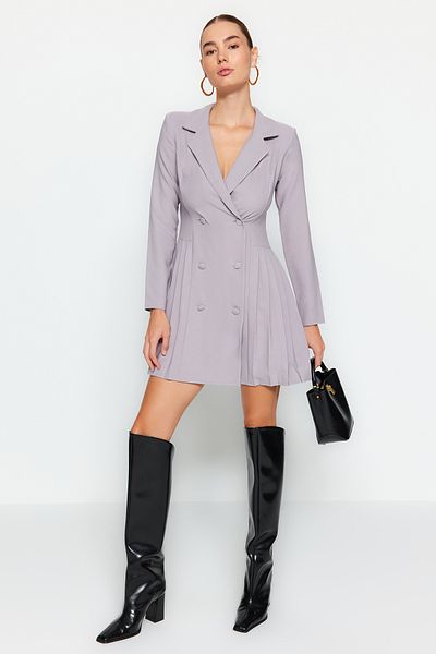 Trendyol Collection Gray Pleated Mini Woven Jacket Dress TWOAW24EL00295