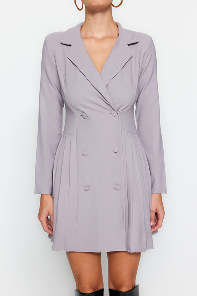 Trendyol Collection Šedé skládané mini tkané bundové šaty TWOAW24EL00295