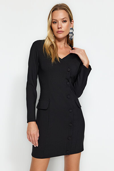 Trendyol Collection Black Pocket Detailed Buttoned Woven Jacket Dress TWOAW24EL00629