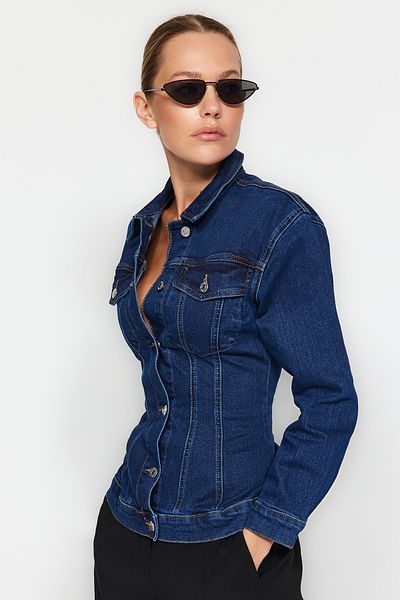 Trendyol Collection Dark Blue Fitted Denim Jacket TWOAW24CE00091
