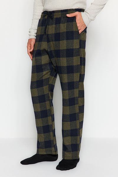 Trendyol Collection Χακί άνετη εφαρμογή καρό υφαντό πάτο πιτζάμα TMNAW24PJ00019