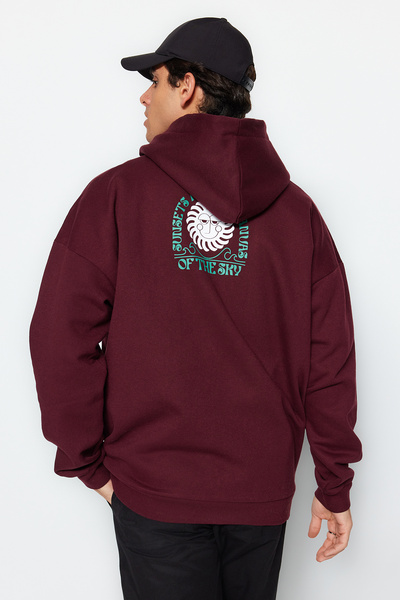 Trendyol Collection Суитшърт MyStical с щампи от кафяв полар - голям размер, топъл TMNAW24SW00150