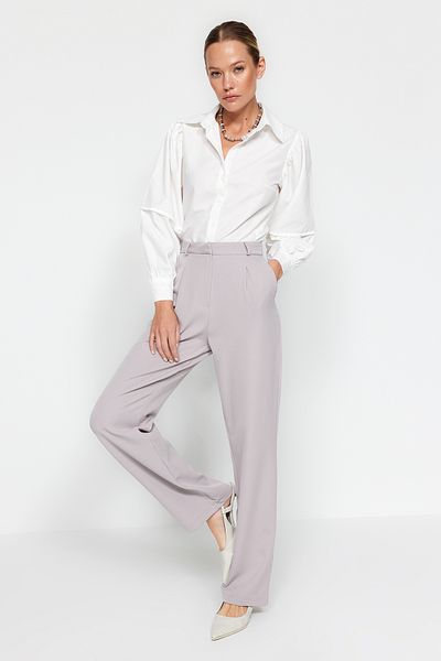 Trendyol Collection Gray Wide Leg Pleated Woven Trousers TWOSS21PL0155
