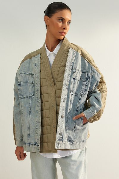 Trendyol Collection Limited Edition Light Khaki Premium Oversize Denim Detailed Jacket Coat TWOAW24MO00323