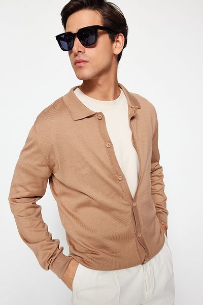 Trendyol Collection Βιζόν Regular Fit Shirt Γιακάς Basic Cotton Knitwear Shirt Ζακέτα TMNAW24HI00010