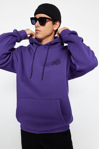 Trendyol Collection Μωβ φλις/ζεστό μπλουζάκι με κουκούλα μεγάλου μεγέθους - TMNAW24SW00195
