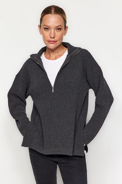 Trendyol Collection Anthrazit Wide Fit - Nachhaltiger Strickpullover TWOAW24KZ01119