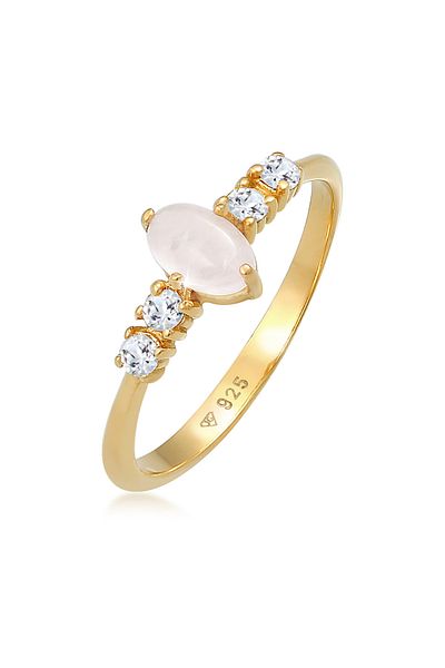 ELLI Ring Damen Oval Verlobung Elegant Funkelnd Mit Rosenquarz Und Topas In 925 Sterling Silber