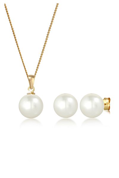 ELLI Schmuckset Süßwasserzuchtperle 585 Gelbgold