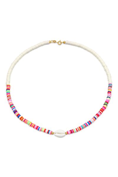 ELLI Halskette Damen Boho Perlen bunte Kauri Muschel in 925 Sterling Silber vergoldet