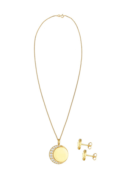 Nenalina Schmuckset Mond Plättchen Coin Astro Zirkonia 925 Silber