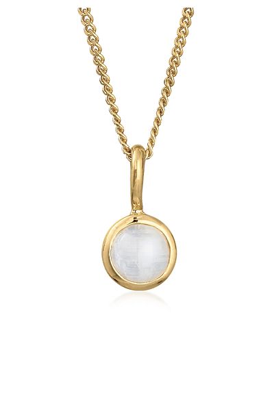 ELLI Halskette Damen Solitär Natur Elegant mit Mondstein in 375 Gelbgold