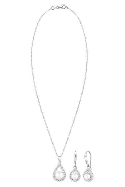 ELLI Schmuckset Tropfen Süßwasserzuchtperle Zirkonia 925 Silber