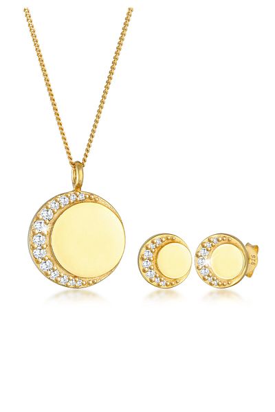 Nenalina Schmuckset Mond Plättchen Coin Astro Zirkonia 925 Silber