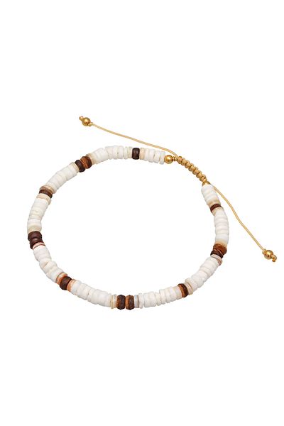 ELLI Fußschmuck Muschel Kokosnuss Holz Perlen 925 Silber