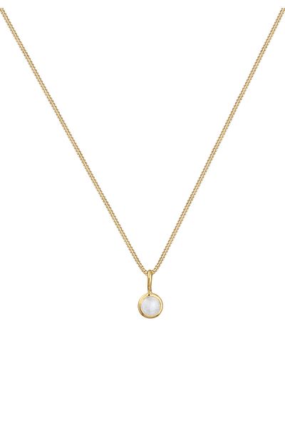 ELLI Halskette Damen Solitär Natur Elegant mit Mondstein in 375 Gelbgold