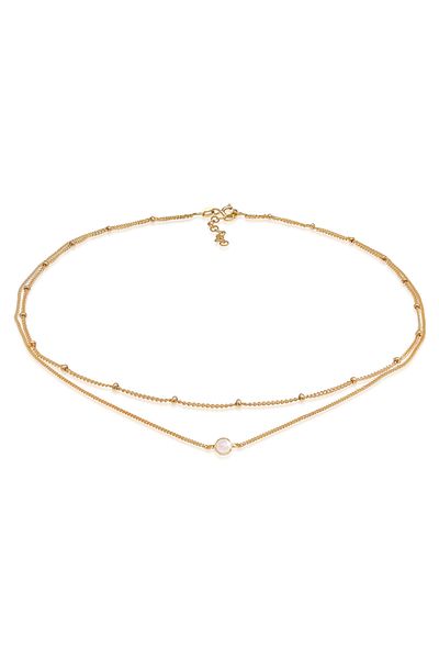 ELLI Halskette Choker Layer Look Kugelkette Rosenquarz 925 Silber