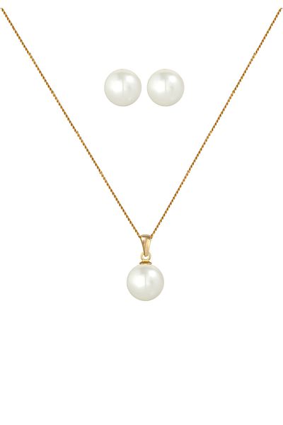 ELLI Schmuckset Süßwasserzuchtperle 585 Gelbgold