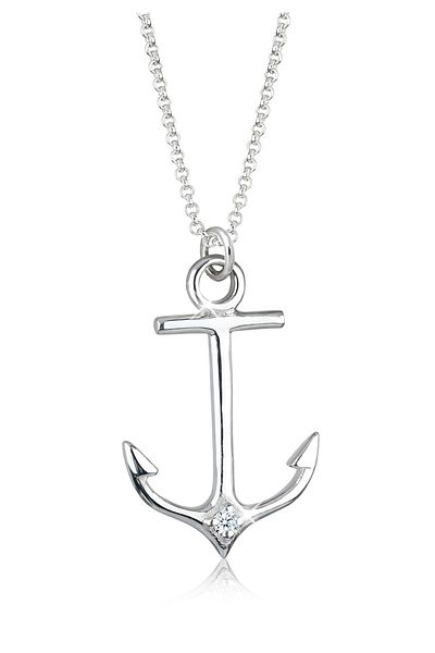 ELLI Halskette Anker Maritim Diamant (0,03 ct.) 925 Silber