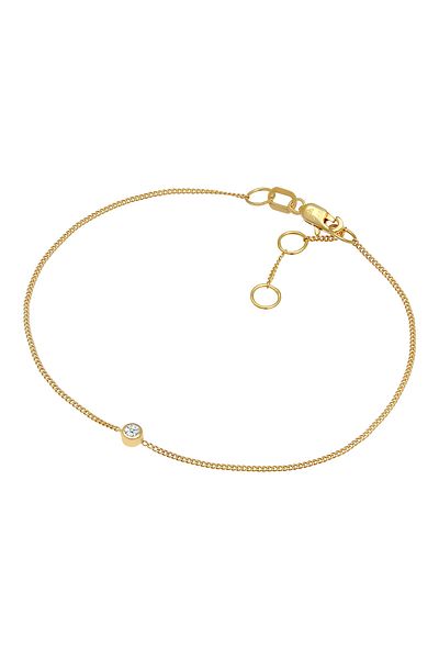 ELLI Armband Damen Solitär Panzerkette Elegant Verstellbar mit Brillant (0,03 CT.) in 375 Gelbgold