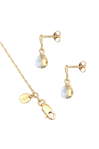 ELLI Schmuckset Mondstein Tropfen Kette Ohrhänger 925 Silber