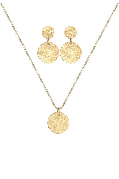 ELLI Schmuckset Kette Ohrhänger Plättchen Vintage Coin 925 Silber