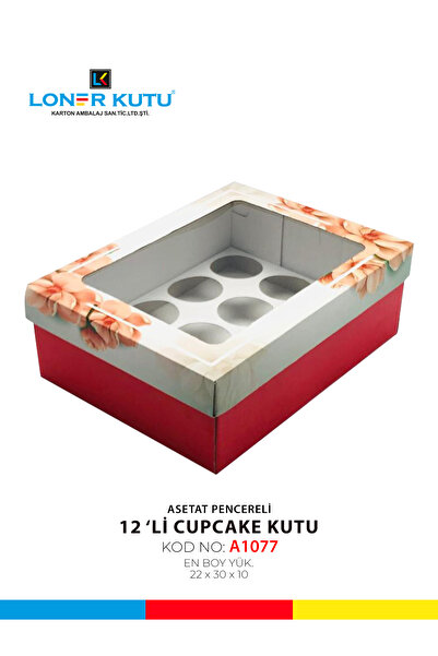 Loner Kutu 22x30x10 Asetat Pencereli Kapak 12'li CupCake Kutu Hediyelik Kutu ...