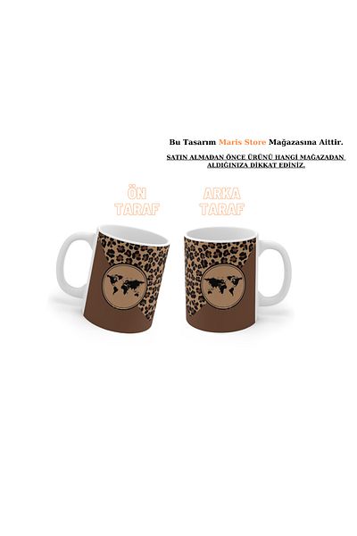 MARİS STORE Porcelain - Modern World Map with Leopard Pattern - Gift Mug - 1 Piece.
