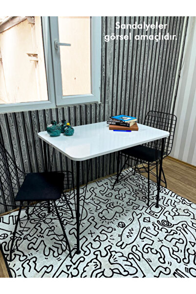 Genel Markalar Siyah Metal Ayaklı 60x90 Beyaz Mutfak-balkon-çalışma Masası