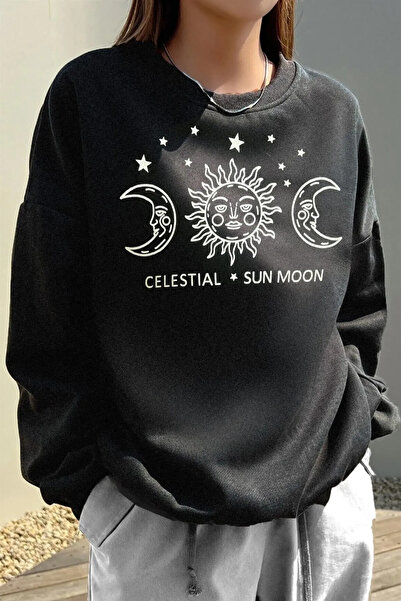 Surprise tekstil Hanorac negru imprimat luna de calitate 3D