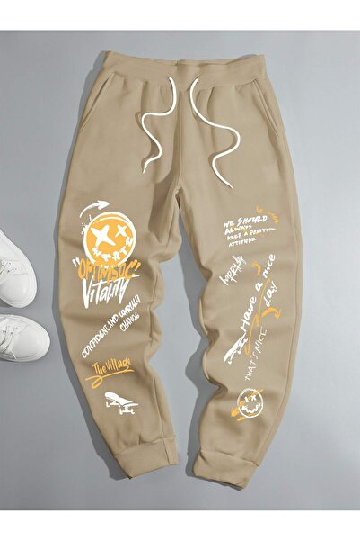 Adrift Pantaloni de trening cu șnur în talie, cu grafică cu față de desene an...