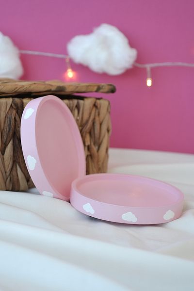 Bİ DOLU DÜKKAN Cloudy Round Coaster & Jewelry Plate & Desktop Organizer