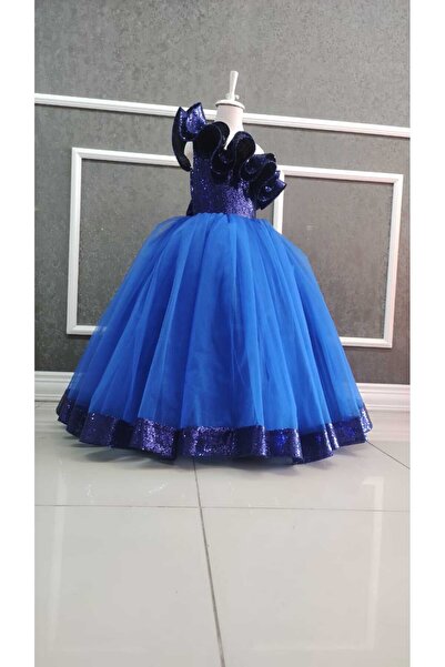 NGS STİL Tek Omuz Marul Yaka Tarlatanlı Şeritli Elbise