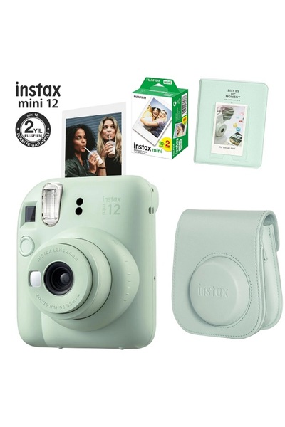 Fujifilm Instax Mini 12 Yeşil Fotoğraf Makinesi 20li Film Ve Pvc Albümlü Çantalı Seti 1