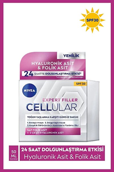 NIVEA Cellular Expert Filler Yoğun Yaşlanma Karşıtı Gündüz Yüz Bakım Kremi 50ml, Spf30