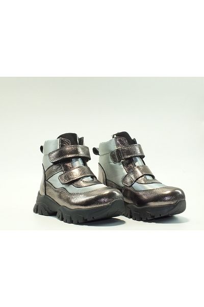 Toddler Genuine Leather Boots with Double Velcro and Shiny Anorak