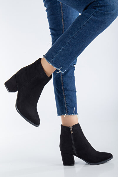 Rabensa حذاء نسائي أسود من جلد الغزال بكعب كلاسيكي مدبب