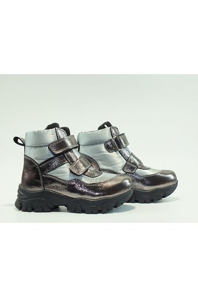Toddler Genuine Leather Boots with Double Velcro and Shiny Anorak