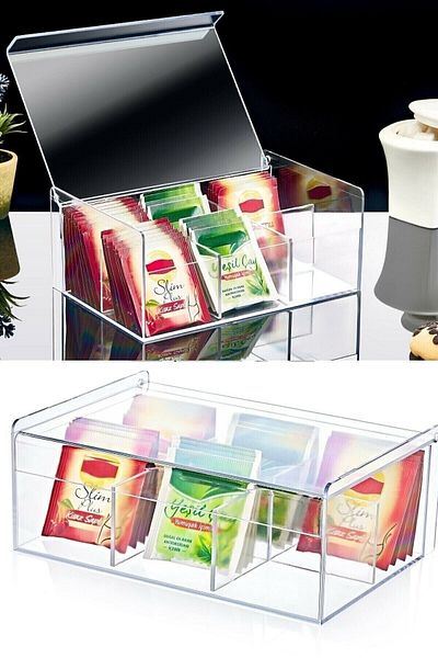 Kabak Home Veliday Tea Box с 6 отделения, торба с капак, контейнер за съхранение на билков чай