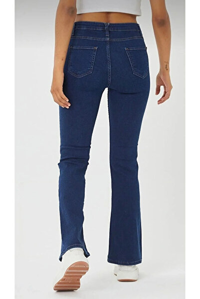 iconPARIS OPEN SPORT Kadın Büyük Beden Koyu Mavi Yarım Ispanyol Paça Pantolon