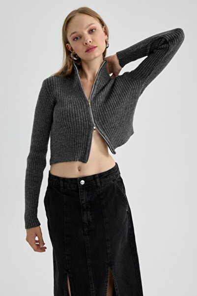 DeFacto Cardigan din tricotaje cu fermoar, cu guler în picioare, slim Fit A5607ax23wn