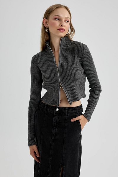 DeFacto Slim Fit stojánek, límec, pletený svetr na zip A5607Ax23Wn