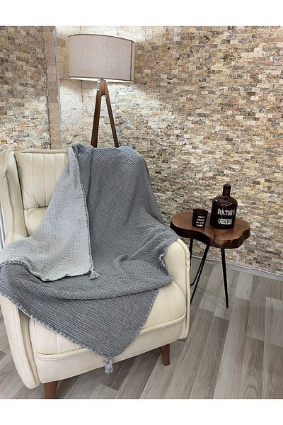 YASEMİNİNEVİ Anthracite Muslin Sofa Shawl / TV Blanket