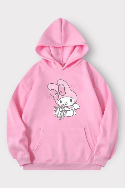 Gofeel Harajuku Pink Oversize Vintage Φούτερ - Μουσική με μελωδία, Gofeel