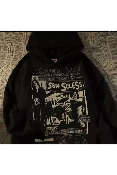 Gofeel Φούτερ Harajuku Senselles με στάμπα Oversize Vintage Λεπτομέρεια Gofeel