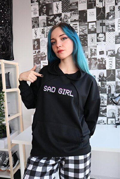Gofeel Harajuku Sad Girl Printed Oversize Vintage Detail Sweatshirt Gofeel