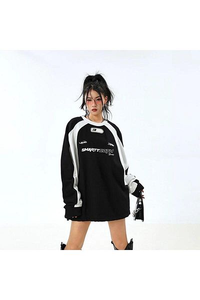 Gofeel Harajuku Smart Printed Oversize Vintage Λεπτομέρεια Φούτερ Gofeel