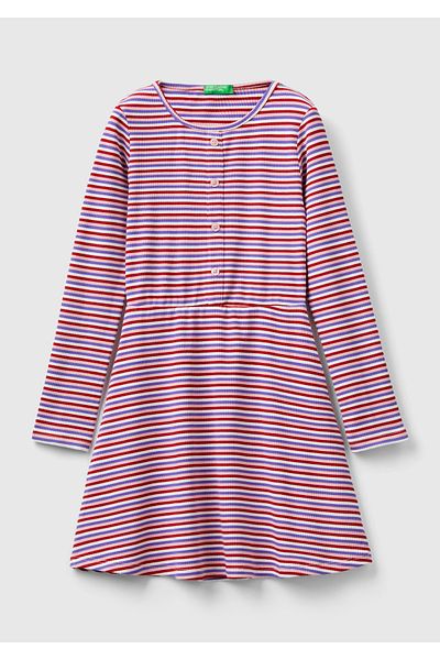 United Colors of Benetton Lilafarbenes, horizontal gestreiftes Kleid im Mix-Stil für Mädchen